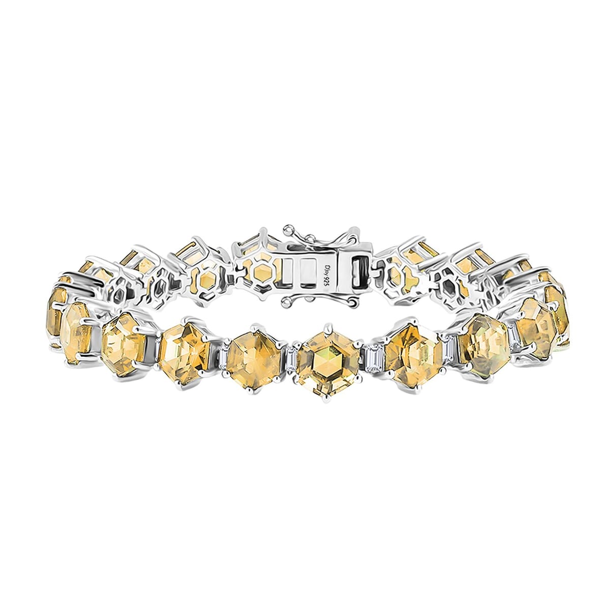 Brazilian Citrine and Moissanite 29.50 ctw Honeycomb Bracelet in Rhodium Over Sterling Silver (7.25 In) image number 0