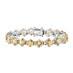 Brazilian Citrine and Moissanite 29.50 ctw Honeycomb Bracelet in Rhodium Over Sterling Silver (7.25 In)