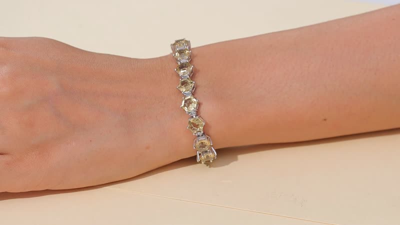 African Amethyst and Moissanite 30.20 ctw Honeycomb Bracelet in Rhodium Over Sterling Silver (7.25 In)