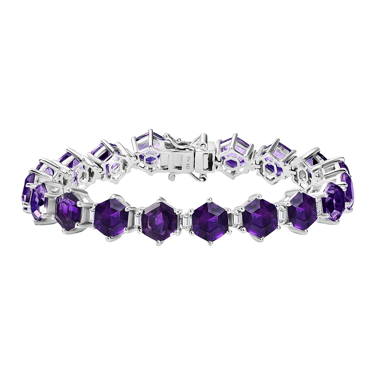 D'Joy African Amethyst and Moissanite 27.15 ctw Honeycomb Bracelet in Rhodium Over Sterling Silver (6.50 In) image number 0