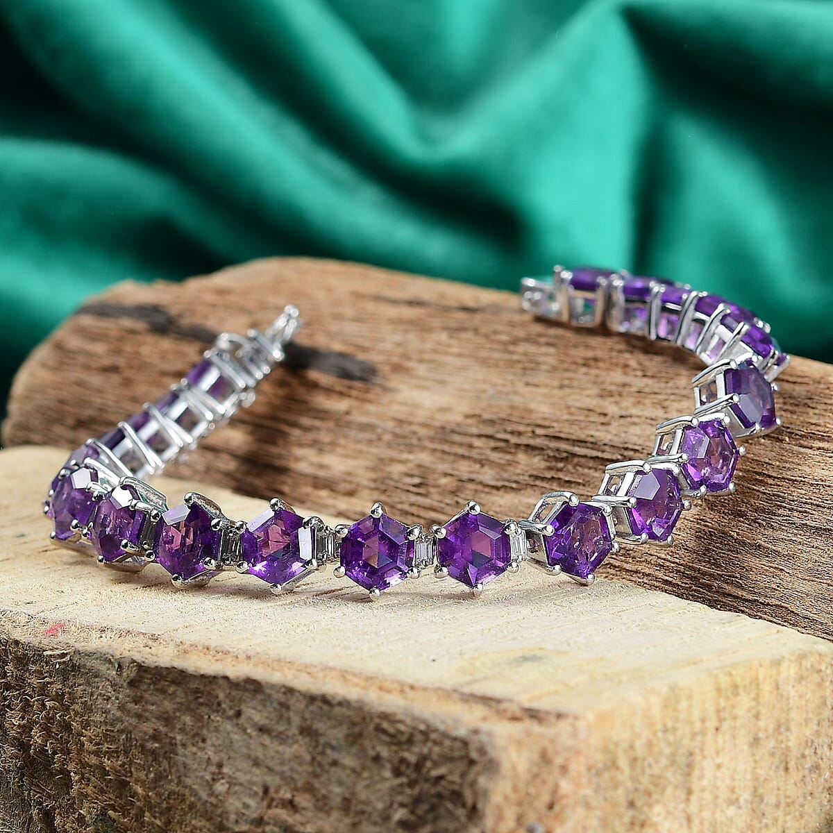 D'Joy African Amethyst and Moissanite 27.15 ctw Honeycomb Bracelet in Rhodium Over Sterling Silver (6.50 In) image number 1