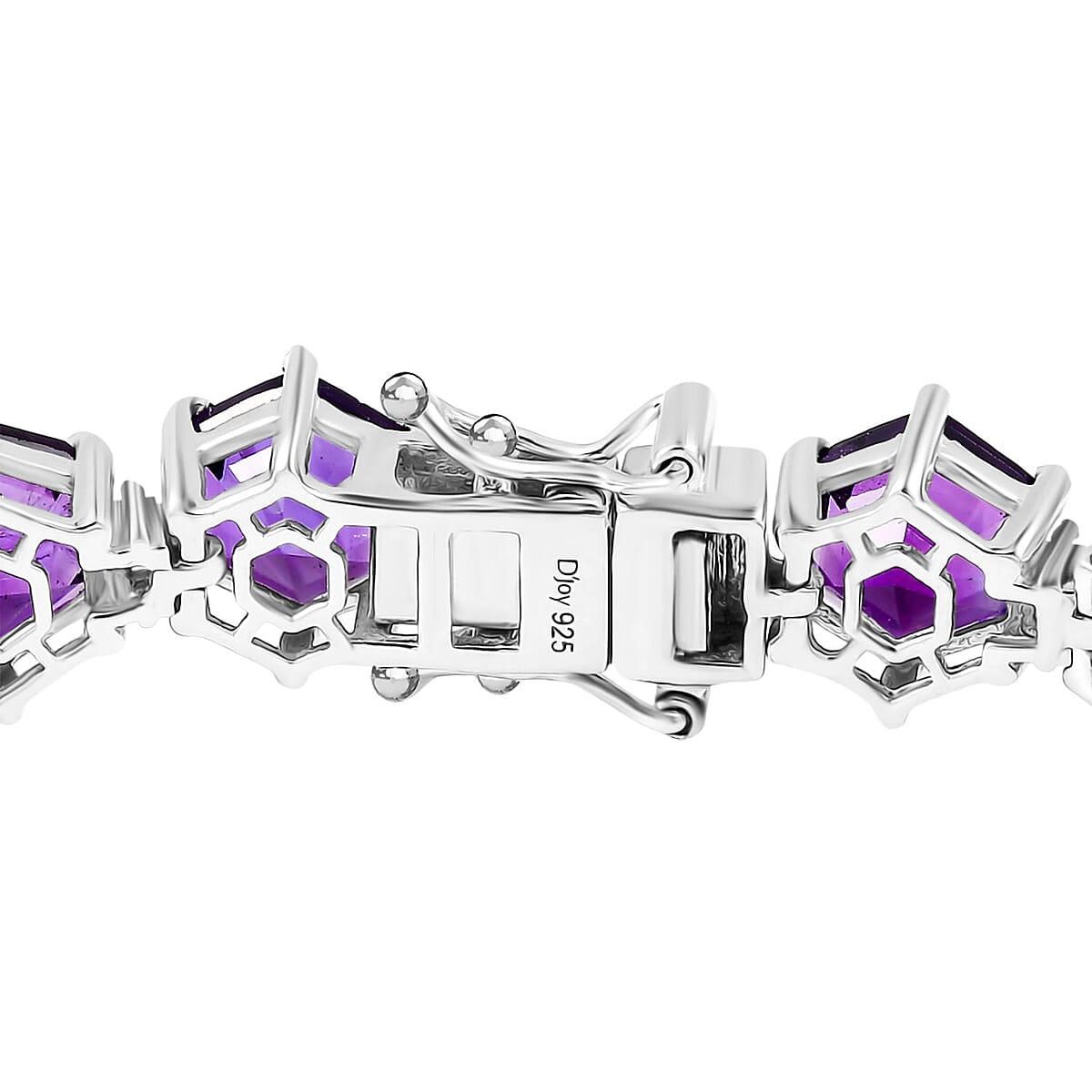 D'Joy African Amethyst and Moissanite 27.15 ctw Honeycomb Bracelet in Rhodium Over Sterling Silver (6.50 In) image number 3