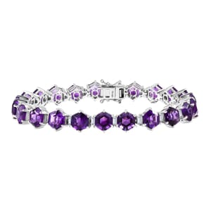 African Amethyst and Moissanite 33.25 ctw Honeycomb Bracelet in Rhodium Over Sterling Silver (8.00 In)