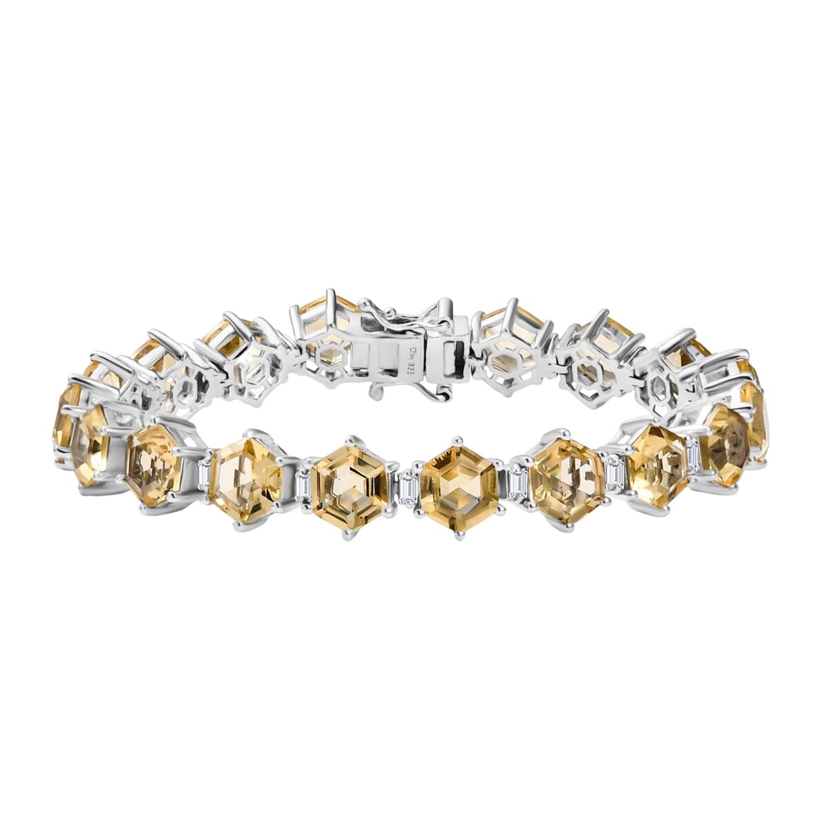 Brazilian Citrine and Moissanite 26.50 ctw Honeycomb Bracelet in Rhodium Over Sterling Silver (6.50 In) image number 0