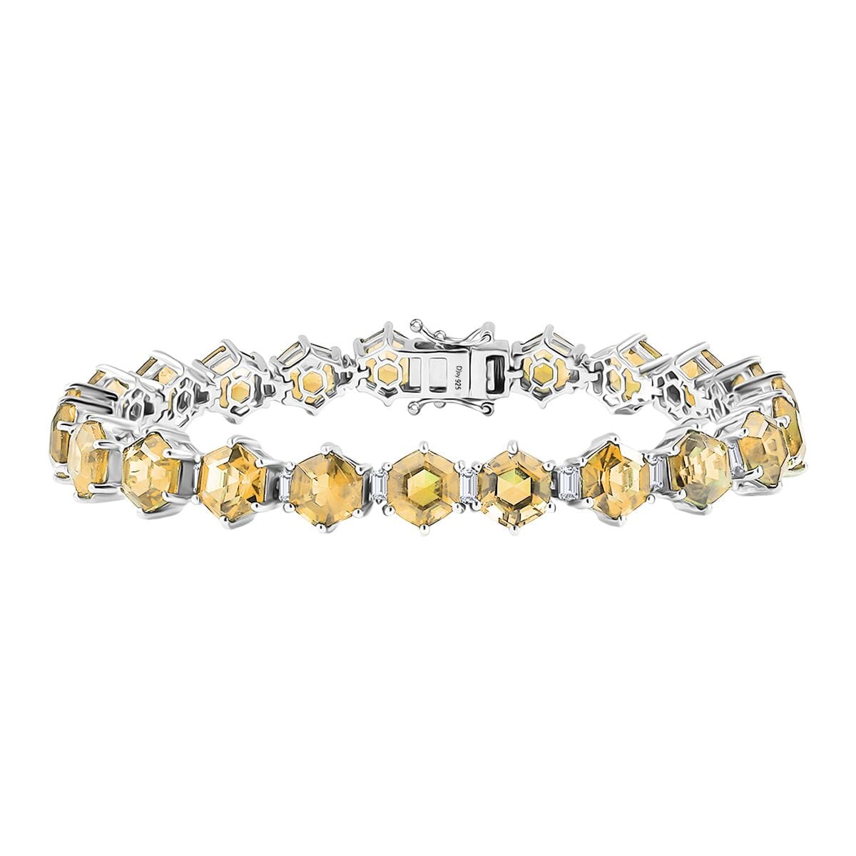 Brazilian Citrine and Moissanite 32.50 ctw Honeycomb Bracelet in Rhodium Over Sterling Silver (8.00 In) image number 0