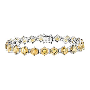 D'Joy Brazilian Citrine and Moissanite 32.50 ctw Honeycomb Bracelet in Rhodium Over Sterling Silver (8.00 In)