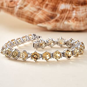 D'Joy Brazilian Citrine and Moissanite 32.50 ctw Honeycomb Bracelet in Rhodium Over Sterling Silver (8.00 In)