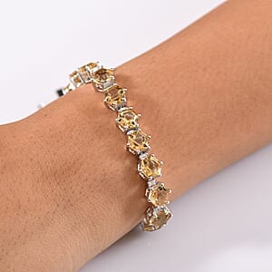 D'Joy Brazilian Citrine and Moissanite 32.50 ctw Honeycomb Bracelet in Rhodium Over Sterling Silver (8.00 In)
