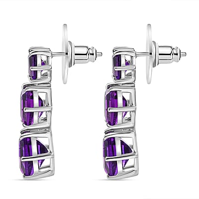 D'Joy African Amethyst and Moissanite 11.75 ctw Honeycomb Earrings in Rhodium Over Sterling Silver
