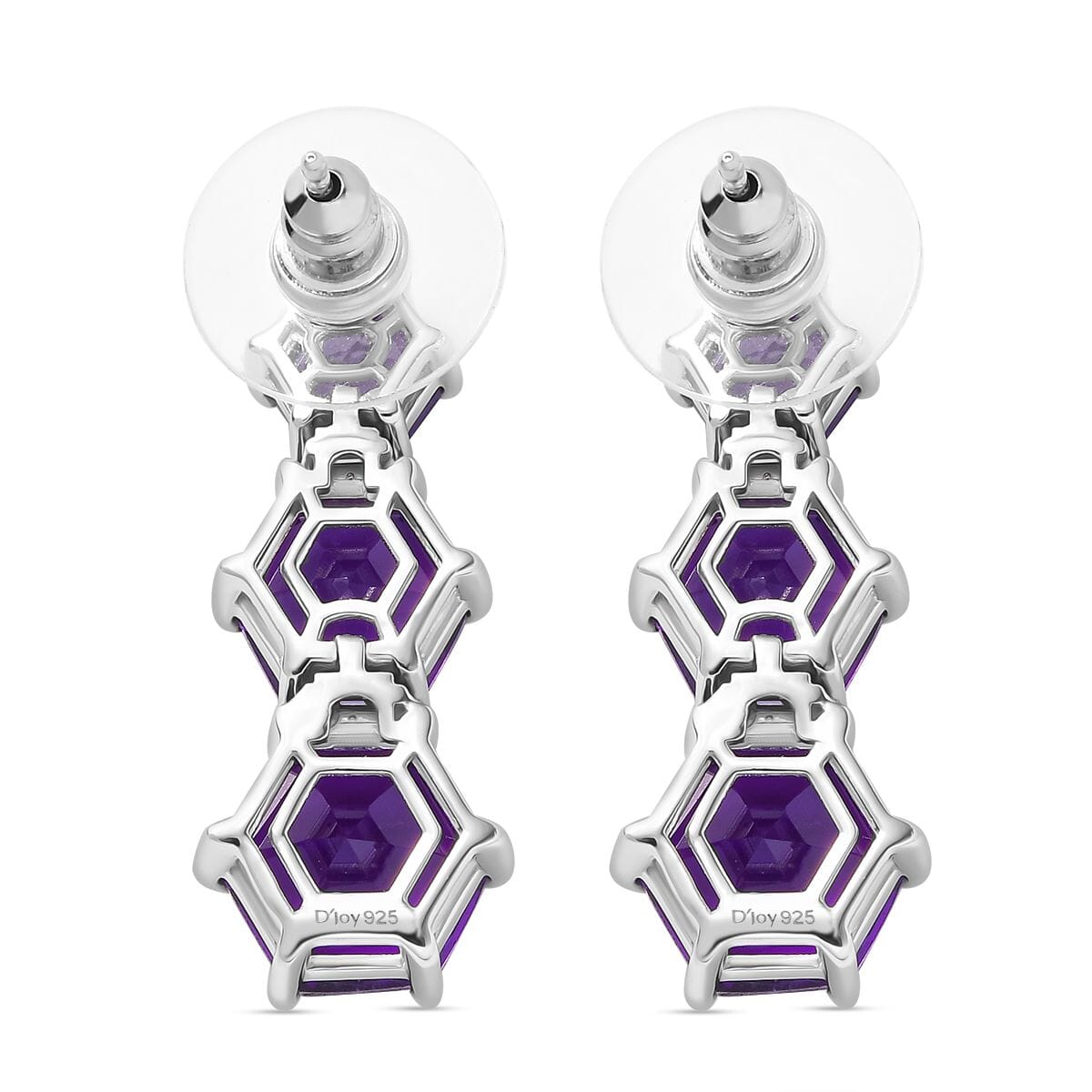 African Amethyst and Moissanite 11.75 ctw Honeycomb Earrings in Rhodium Over Sterling Silver image number 4