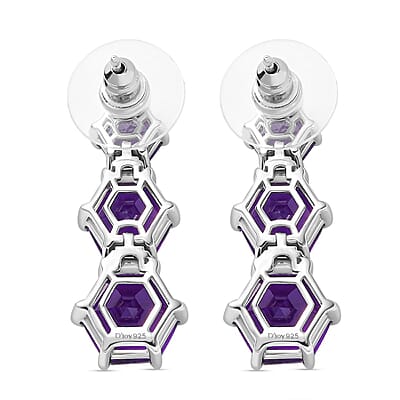 D'Joy African Amethyst and Moissanite 11.75 ctw Honeycomb Earrings in Rhodium Over Sterling Silver