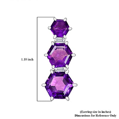 D'Joy African Amethyst and Moissanite 11.75 ctw Honeycomb Earrings in Rhodium Over Sterling Silver