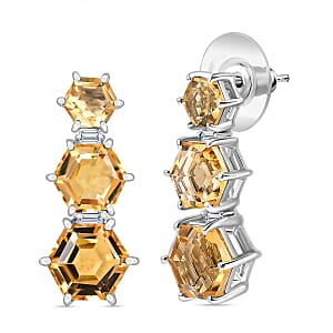 Brazilian Citrine and Moissanite 12.90 ctw Honeycomb Earrings in Rhodium Over Sterling Silver