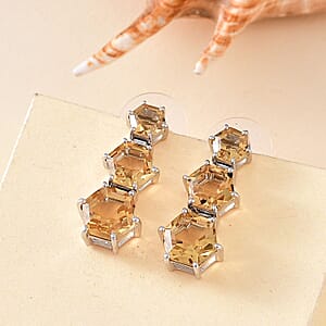D'Joy Brazilian Citrine and Moissanite 12.90 ctw Honeycomb Earrings in Rhodium Over Sterling Silver
