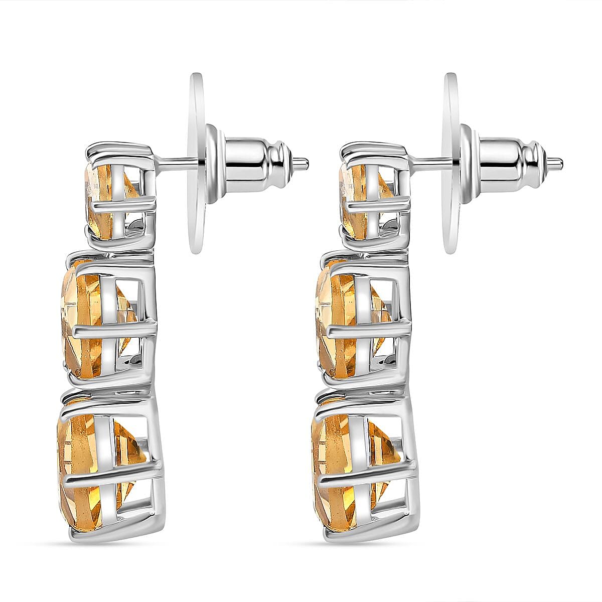 Brazilian Citrine and Moissanite 12.90 ctw Honeycomb Earrings in Rhodium Over Sterling Silver image number 3
