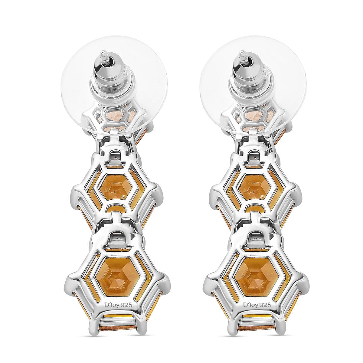 Brazilian Citrine and Moissanite 12.90 ctw Honeycomb Earrings in Rhodium Over Sterling Silver image number 4