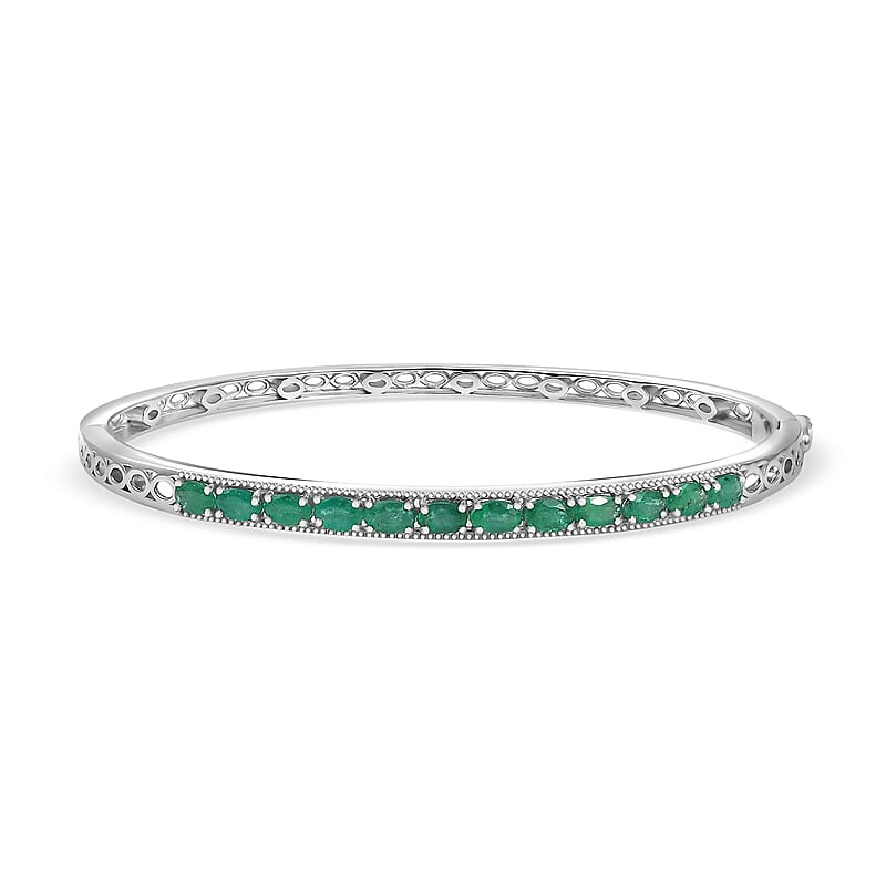 D'Joy Premium Kagem Zambian Emerald 2.80 ctw Infinity Bangle Bracelet in Rhodium Over Sterling Silver (7.25 In)