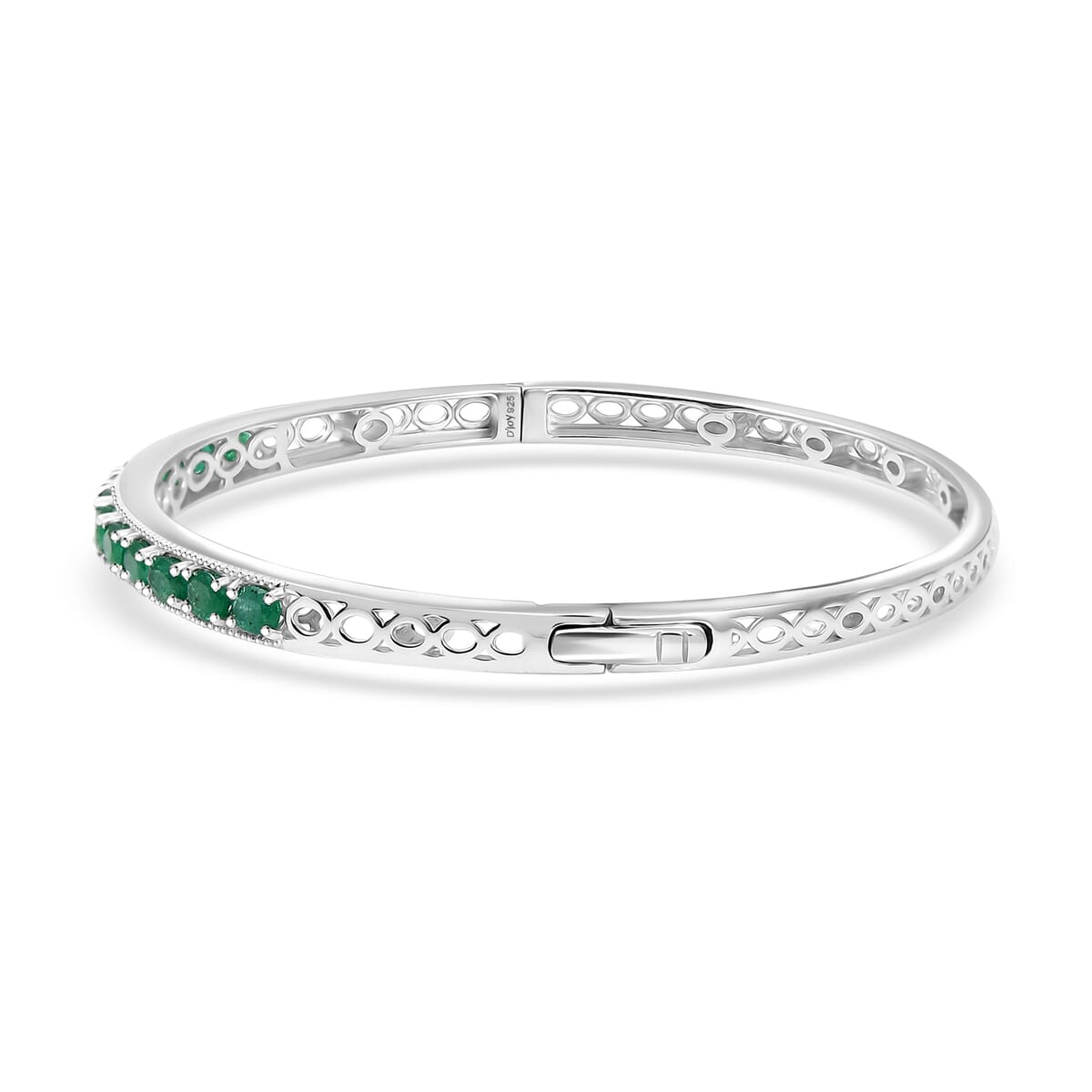 Premium Kagem Zambian Emerald 2.80 ctw Infinity Bangle Bracelet in Rhodium Over Sterling Silver (7.25 In) image number 3
