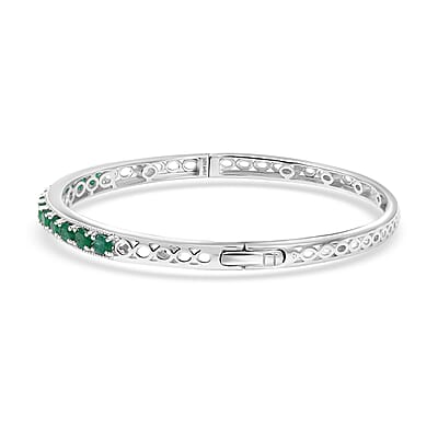 D'Joy Premium Kagem Zambian Emerald 2.80 ctw Infinity Bangle Bracelet in Rhodium Over Sterling Silver (7.25 In)