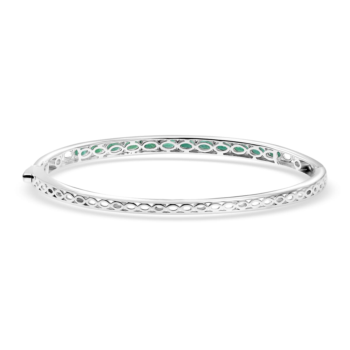 Premium Kagem Zambian Emerald 2.80 ctw Infinity Bangle Bracelet in Rhodium Over Sterling Silver (7.25 In) image number 4