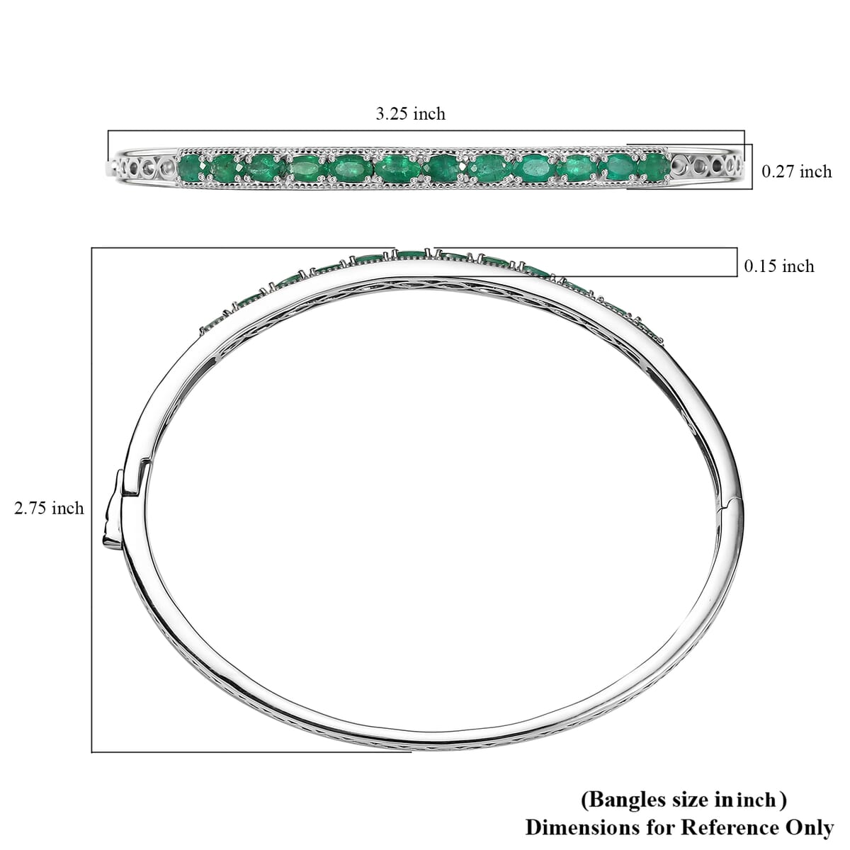 Premium Kagem Zambian Emerald 2.80 ctw Infinity Bangle Bracelet in Rhodium Over Sterling Silver (7.25 In) image number 5