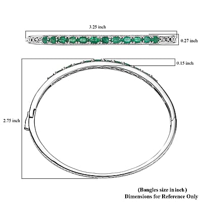 D'Joy Premium Kagem Zambian Emerald 2.80 ctw Infinity Bangle Bracelet in Rhodium Over Sterling Silver (7.25 In)