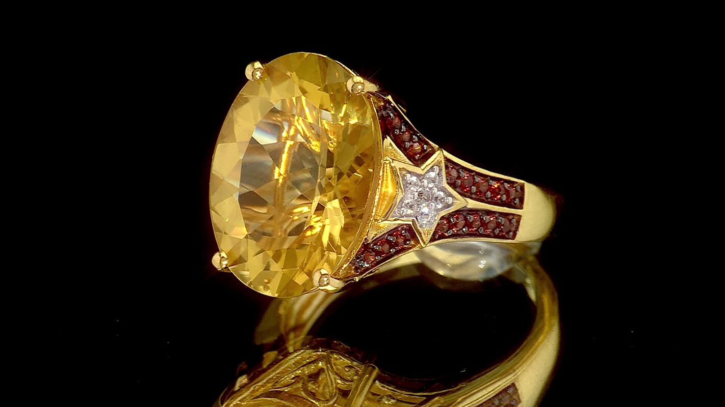 D'Joy Yellow Labradorite and Multi Gemstone 8.50 ctw Ring in 18K Vermeil Yellow Gold Over Sterling Silver (Size 10.0)
