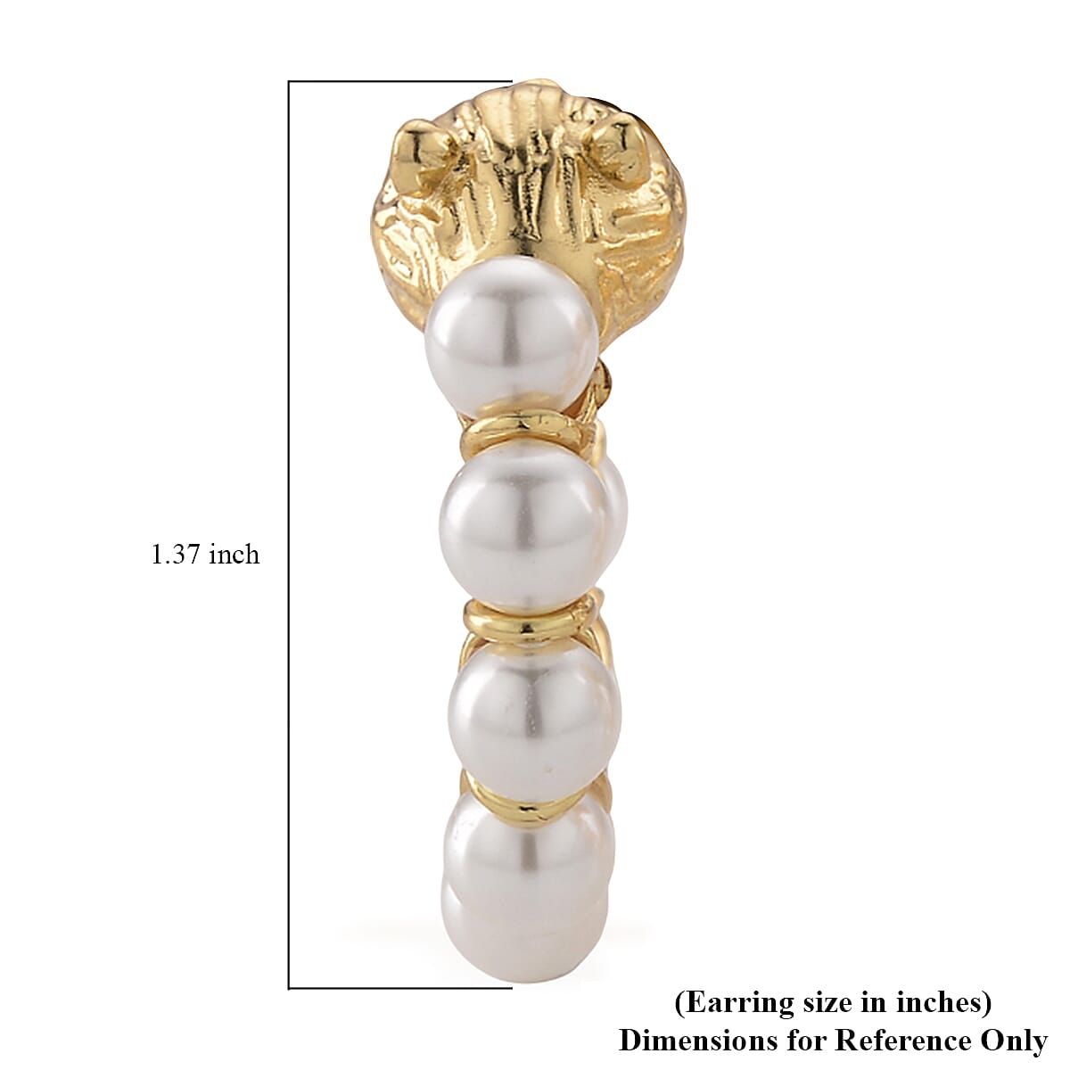 White Shell Pearl Half Hoop Earrings with Leopard Lock in Goldtone