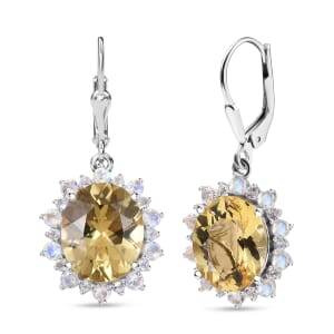 D'Joy Yellow Labradorite and Moon Glow Moonstone 9.85 ctw Moonlit Drops Earrings in Rhodium Over Sterling Silver