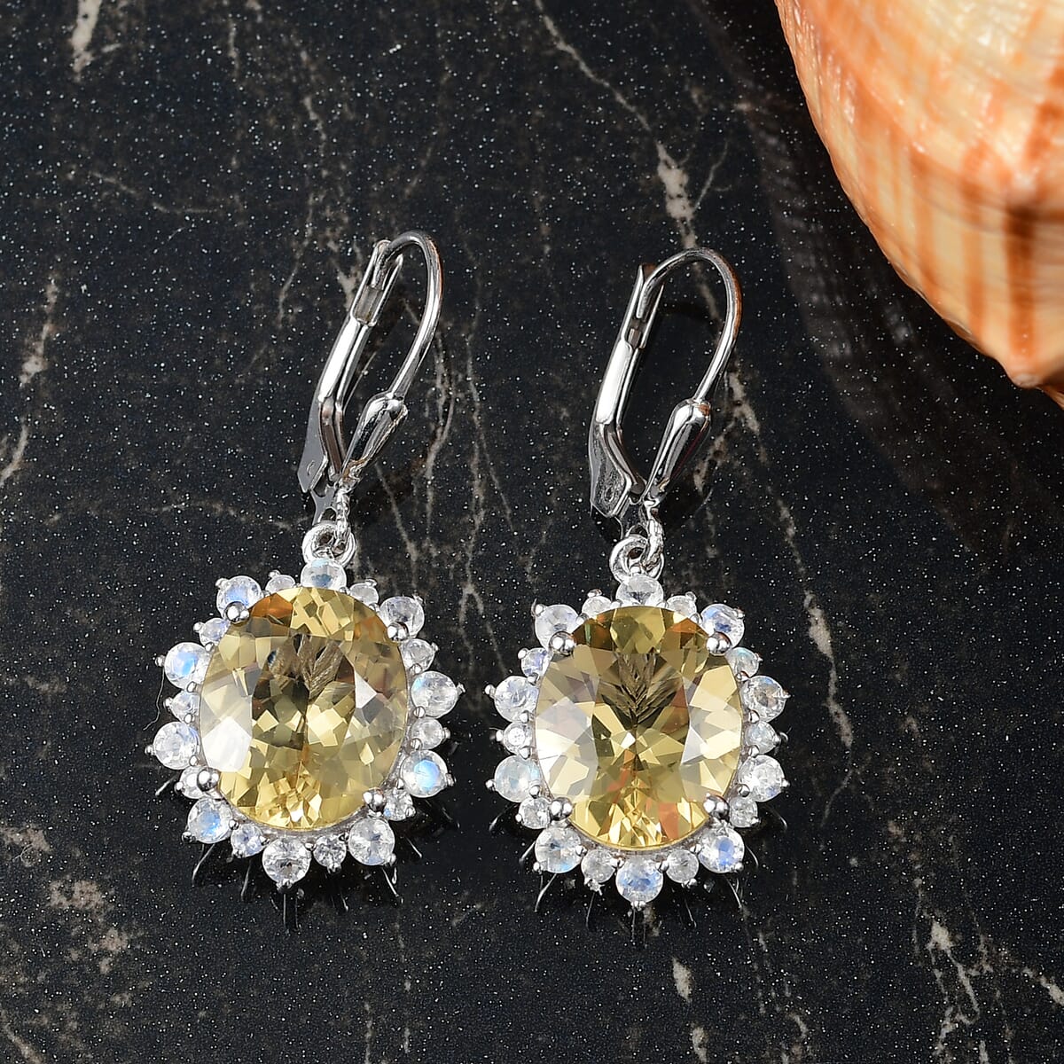 D'Joy Yellow Labradorite and Moon Glow Moonstone 9.85 ctw Moonlit Drops Earrings in Rhodium Over Sterling Silver image number 1