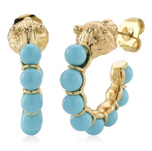 Sleeping Beauty Color Shell Pearl Half Hoop Earrings with Leopard Lock in Goldtone