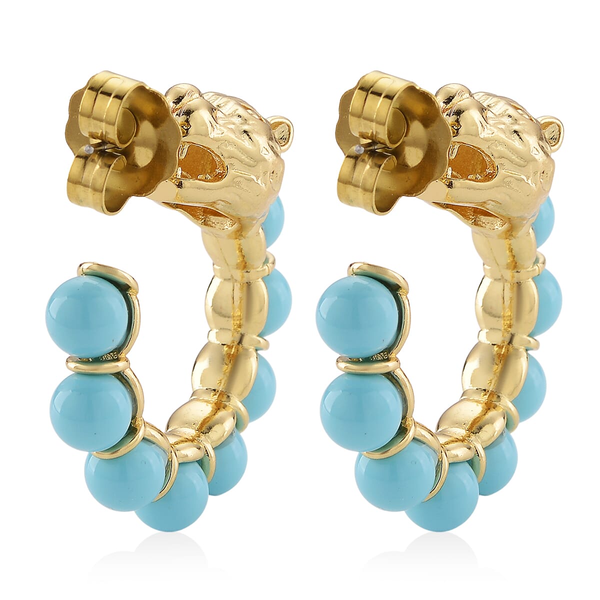 Sleeping Beauty Color Shell Pearl Half Hoop Earrings with Leopard Lock in Goldtone image number 4