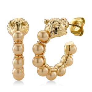 Golden Shell Pearl Half Hoop Earrings with Leopard Lock in Goldtone