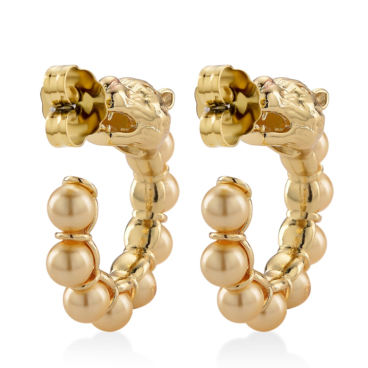 Golden Shell Pearl Half Hoop Earrings with Leopard Lock in Goldtone image number 3