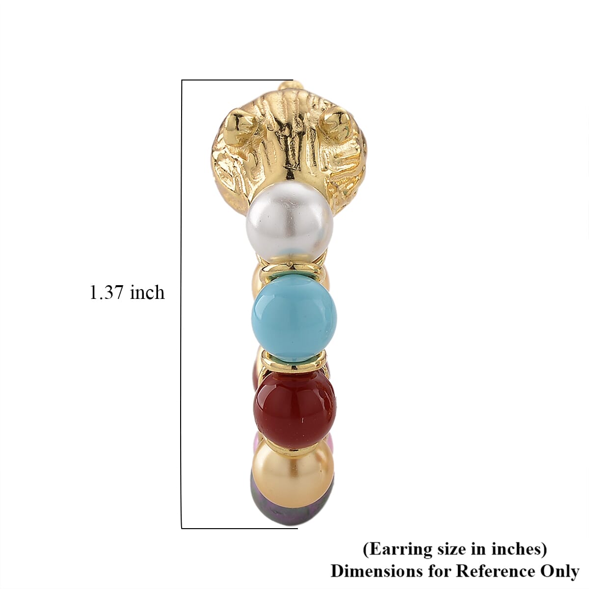 Multi Color Shell Pearl Half Hoop Earrings with Leopard Lock in Goldtone image number 5