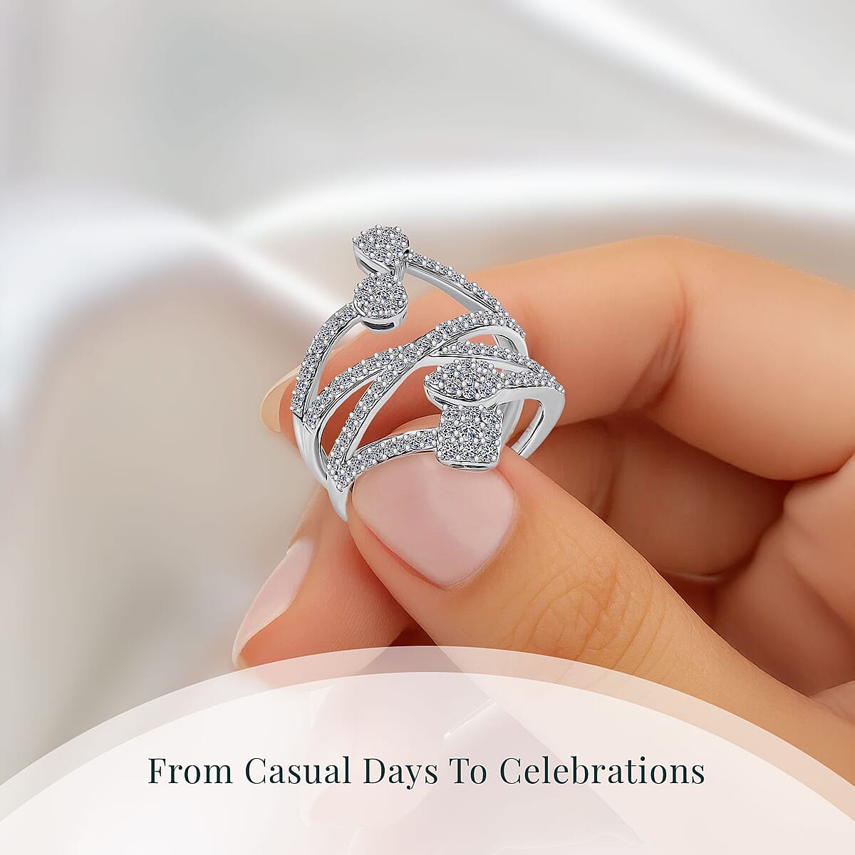 Luxuriant Lab Grown Diamond G-H SI 1.00 ctw Ring in Rhodium Over Sterling Silver (Size 7.0)  image number 5