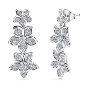 Luxuriant Lab Grown Diamond G-H SI 1.00 ctw Dangling Floral Earrings in Rhodium Over Sterling Silver