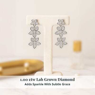 Luxuriant Lab Grown Diamond G-H SI 1.00 ctw Dangling Floral Cascade Earrings in Rhodium Over Sterling Silver