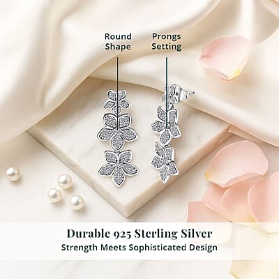 Luxuriant Lab Grown Diamond G-H SI 1.00 ctw Dangling Floral Cascade Earrings in Rhodium Over Sterling Silver
