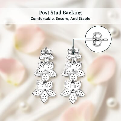 Luxuriant Lab Grown Diamond G-H SI 1.00 ctw Dangling Floral Cascade Earrings in Rhodium Over Sterling Silver