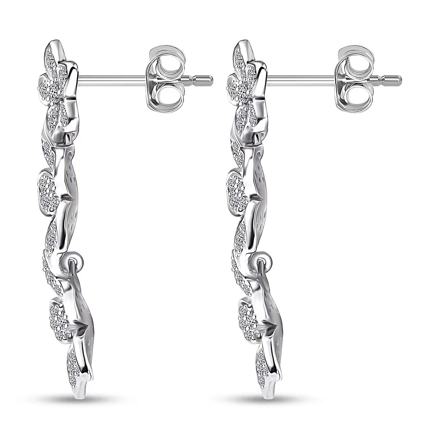 Luxuriant Lab Grown Diamond G-H SI 1.00 ctw Dangling Floral Cascade Earrings in Rhodium Over Sterling Silver