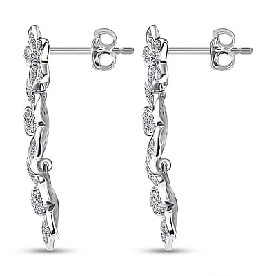 Luxuriant Lab Grown Diamond G-H SI 1.00 ctw Dangling Floral Cascade Earrings in Rhodium Over Sterling Silver