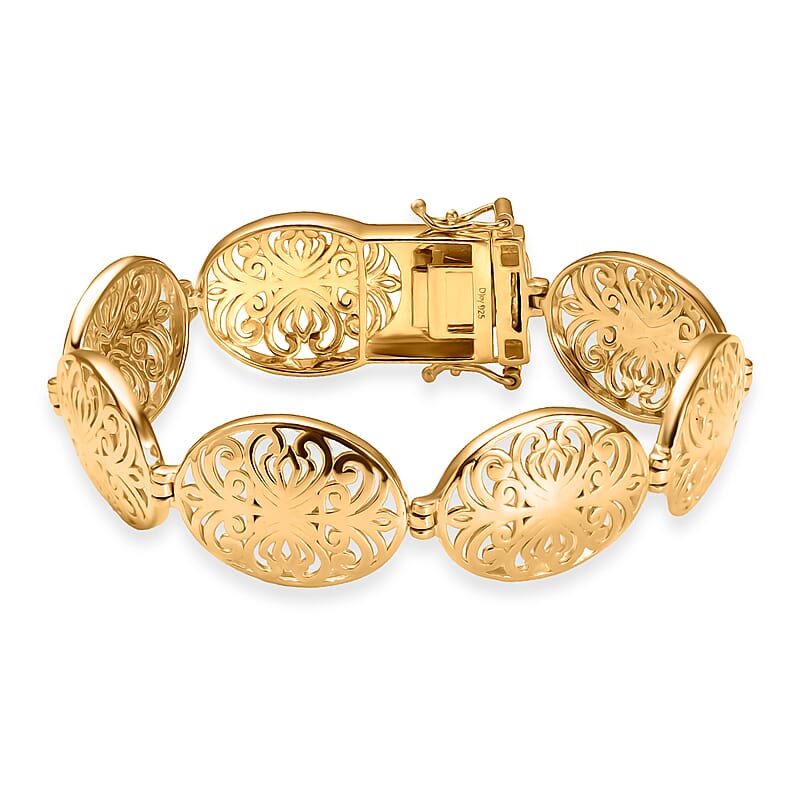 D'Joy Passport to Turkey 18K Vermeil Yellow Gold Over Sterling Silver Filigree Bracelet (7.25 In) 19.15 Grams