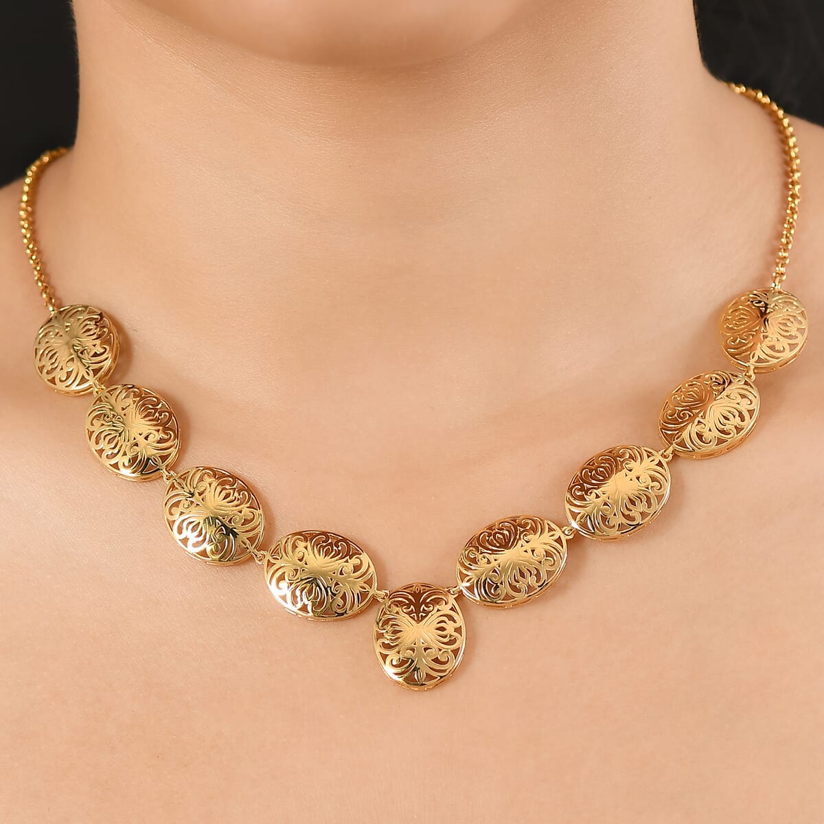 D'Joy Passport to Turkey 18K Vermeil Yellow Gold Over Sterling Silver Filigree Necklace 18 Inches 16.50 Grams image number 2