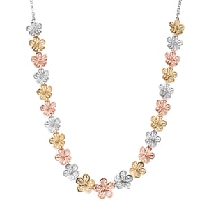 D'Joy Passport to Turkey Floral Necklace in 18K Vermeil YRG and Rhodium Over Sterling Silver 18 Inches 23.25 Grams