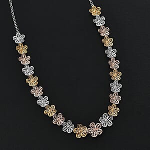 D'Joy Passport to Turkey Floral Necklace in 18K Vermeil YRG and Rhodium Over Sterling Silver 18 Inches 23.25 Grams