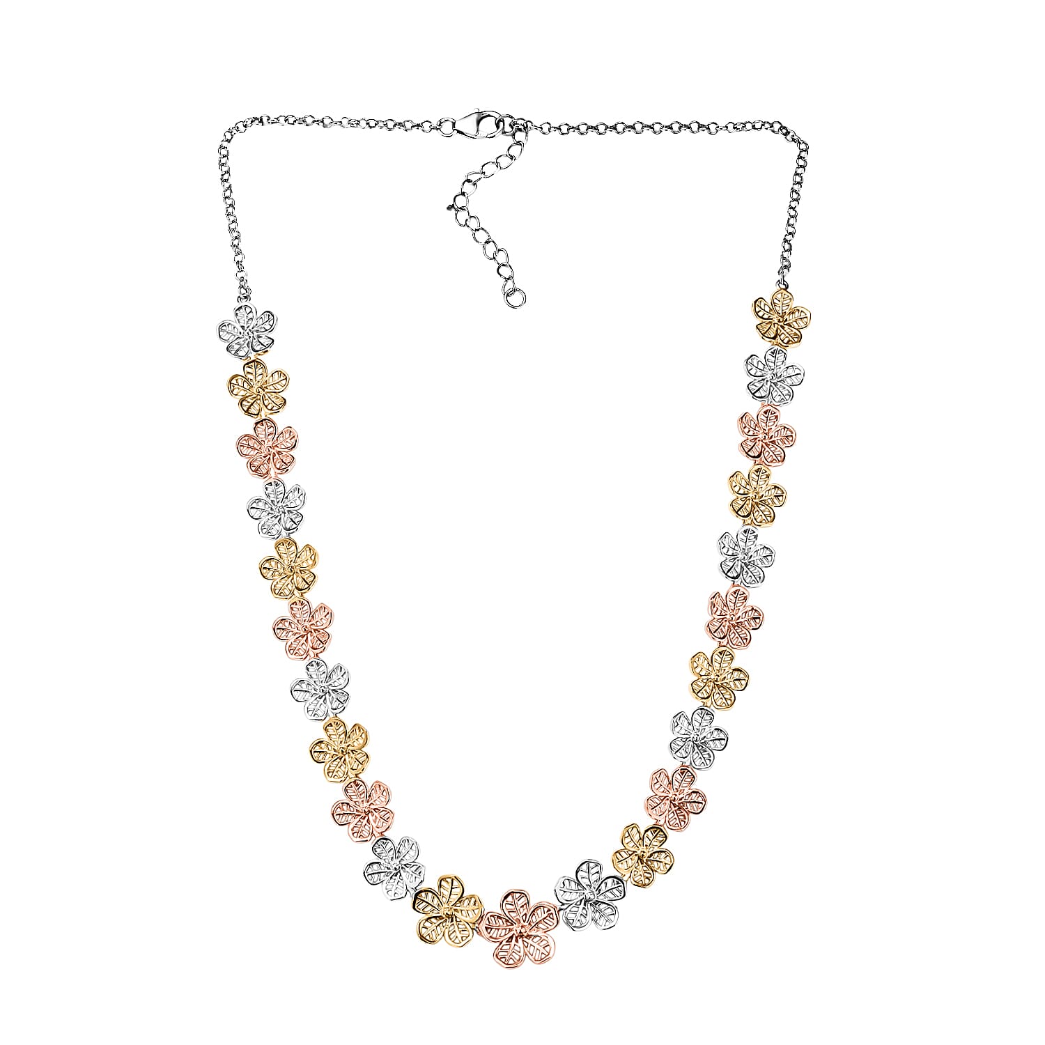 D'Joy Passport to Turkey Floral Necklace in 18K Vermeil YRG and Rhodium Over Sterling Silver 18 Inches 23.25 Grams