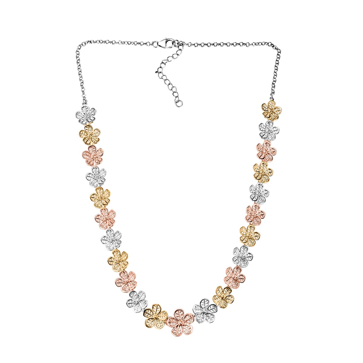 D'Joy Passport to Turkey Floral Necklace in 18K Vermeil YRG and Rhodium Over Sterling Silver 18 Inches 23.25 Grams image number 3
