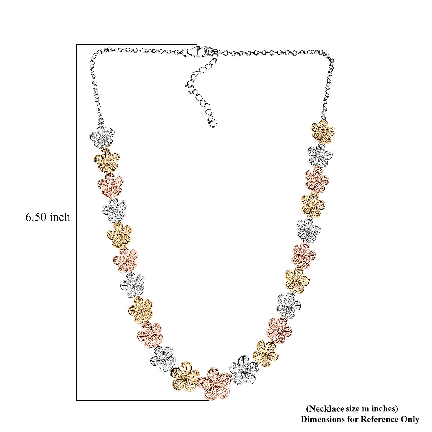 D'Joy Passport to Turkey Floral Necklace in 18K Vermeil YRG and Rhodium Over Sterling Silver 18 Inches 23.25 Grams