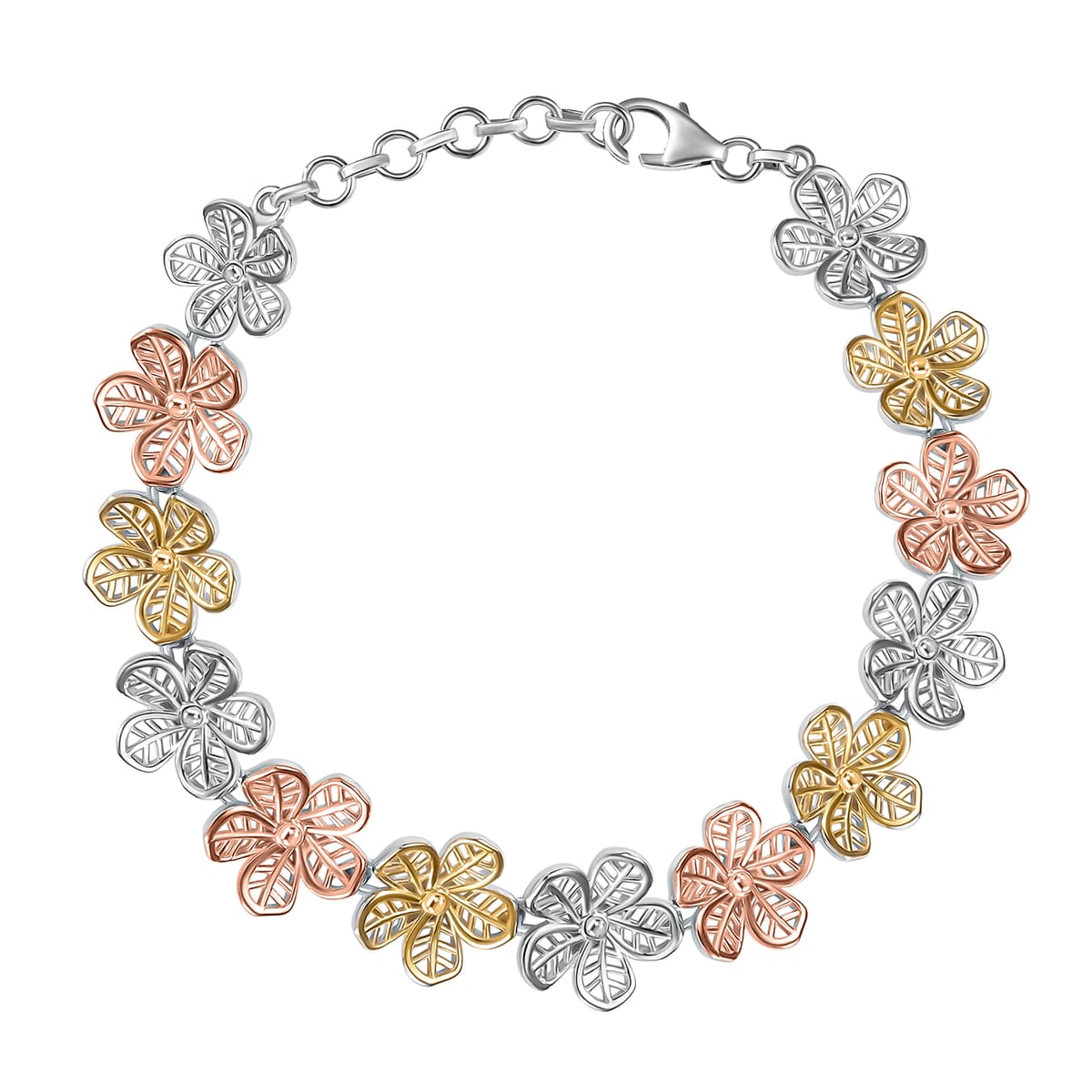 Epic Deal D'Joy 18K Vermeil YRG and Rhodium Over Sterling Silver Floral Bracelet (6.50 In) (11.50 g) image number 0